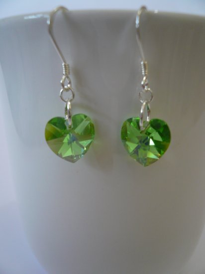 Crystal Heart Earrings in Peridot AB