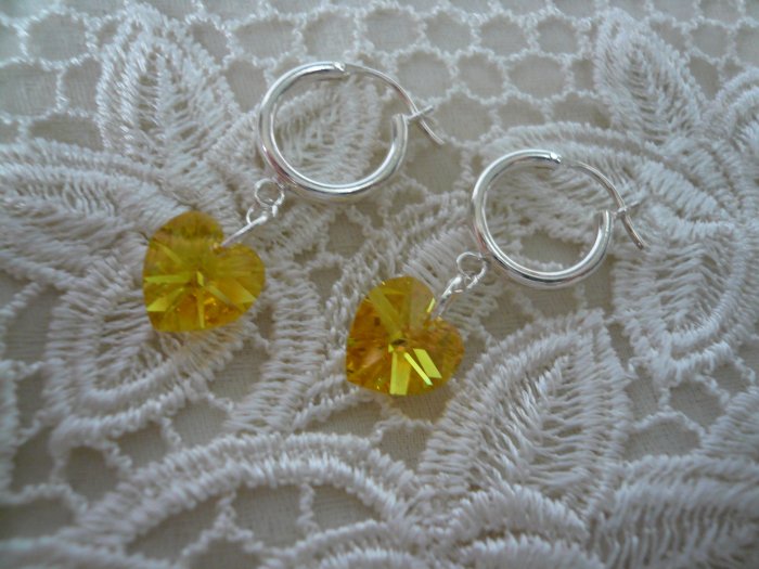 Light Topaz Crystal Heart Earrings