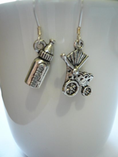 Baby Pram & Milk Bottle Earrings