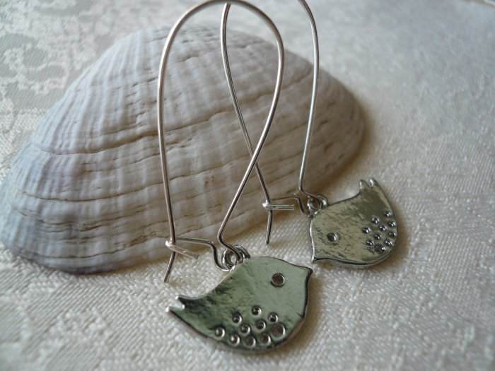 Bright Silvery Buddy Birdie Earrings
