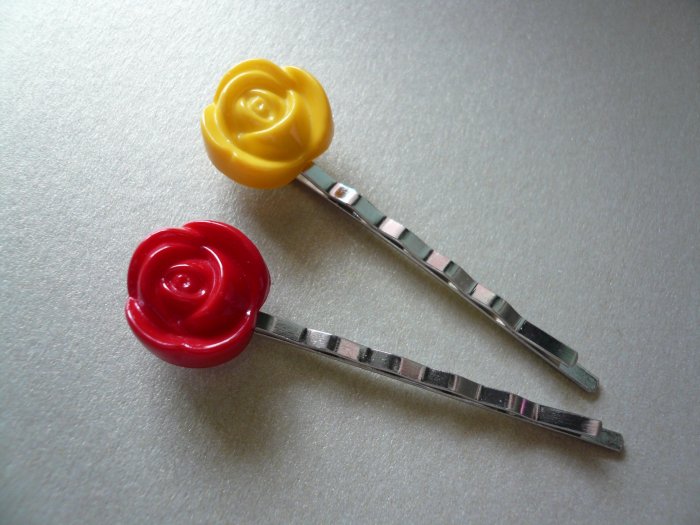 Bright Red and Yellow or in 1 Color Flower Bobby Hairpins