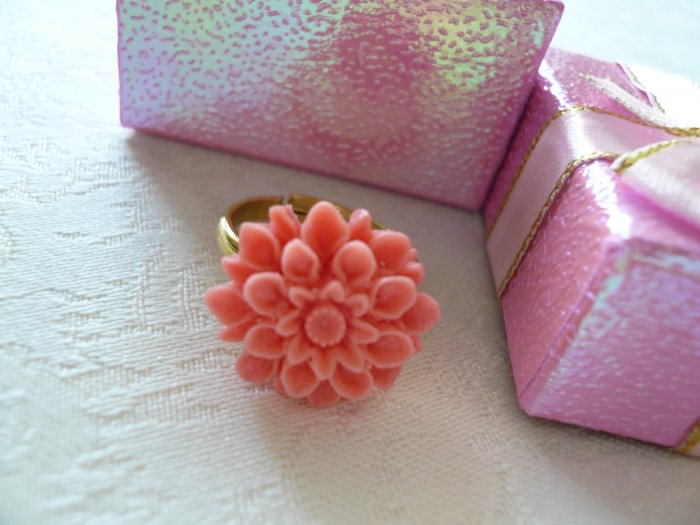 Coral Dahlia Gold Ring