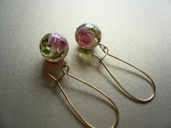 Pink Rose Tensha Flower Earrings