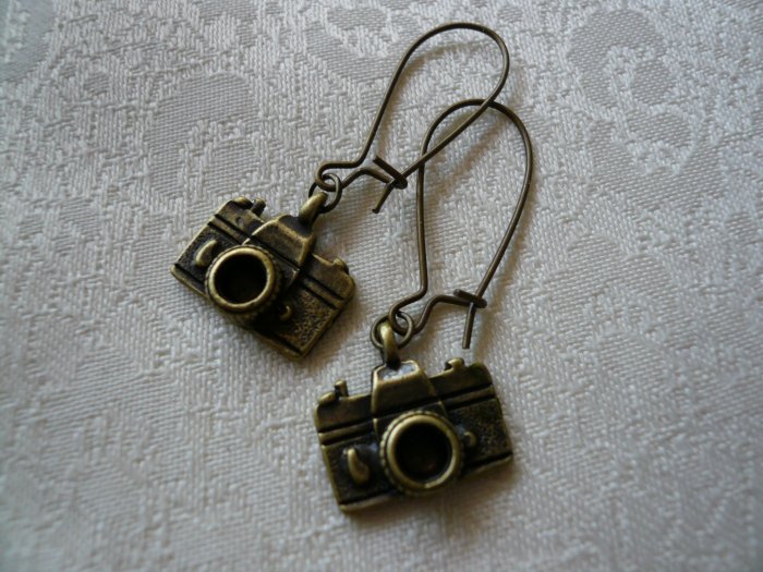 Antique Brass Camera Earrings