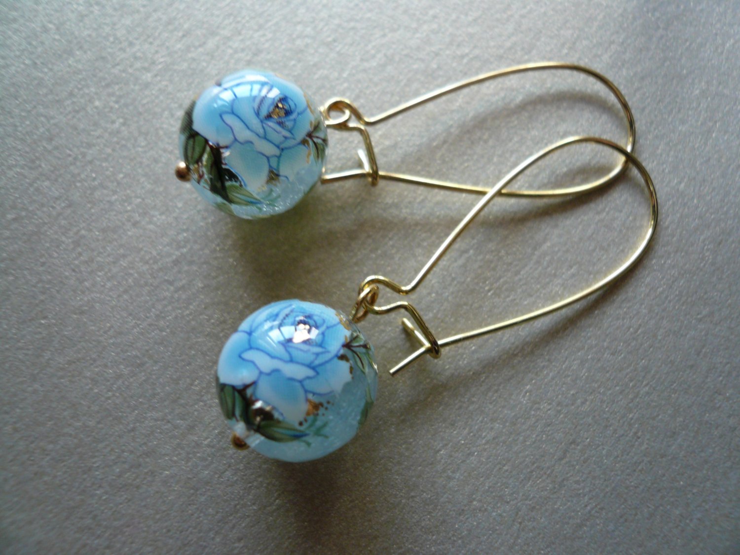 Blue Rose Tensha Flower Earrings