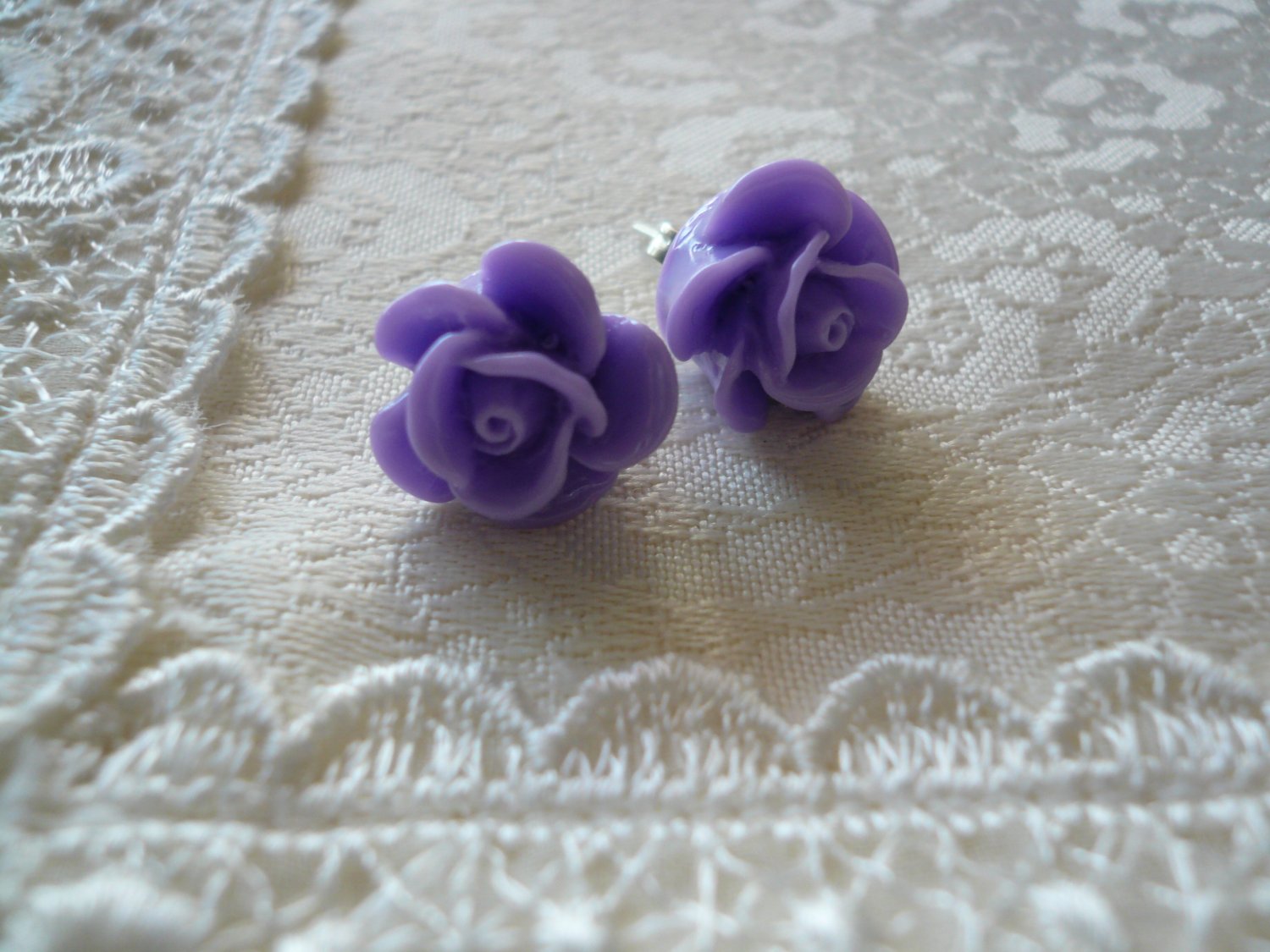 Lavender Rose Flower Post Stud Earrings