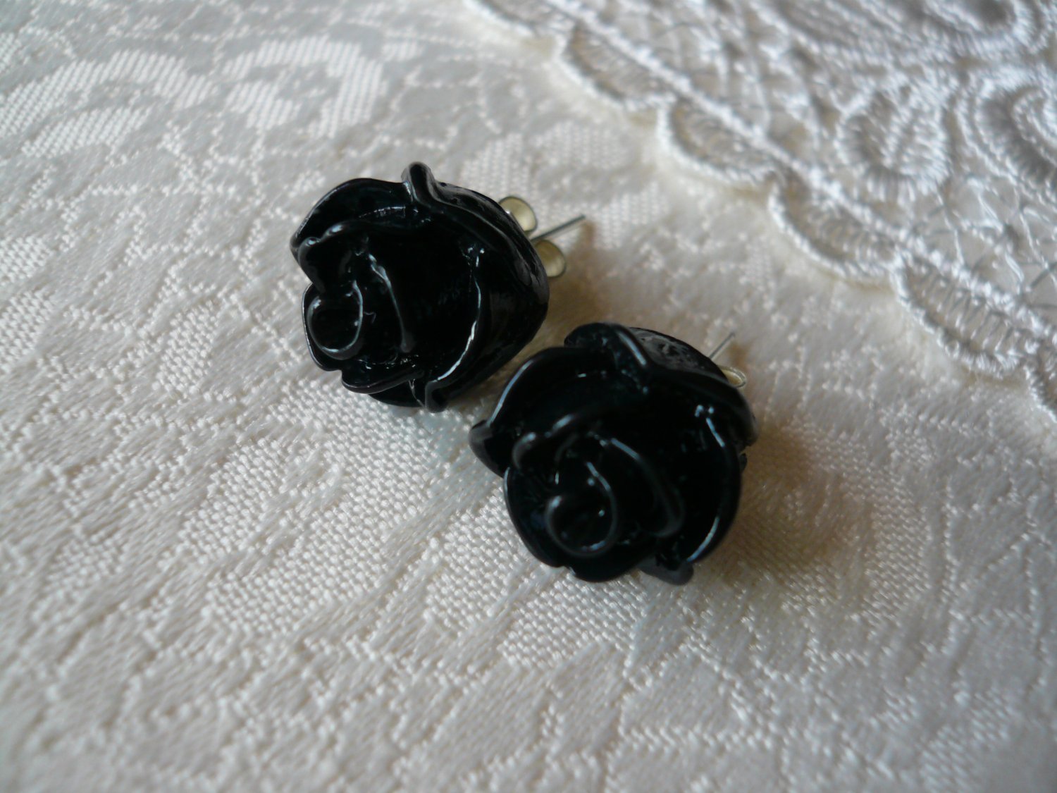 Black Rose Floral Post Stud Earrings