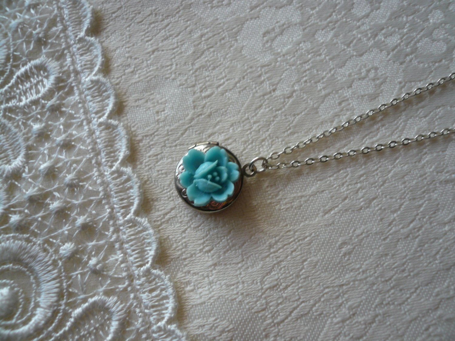 Pastel Blue Gardenia Miniscule Locket Necklace