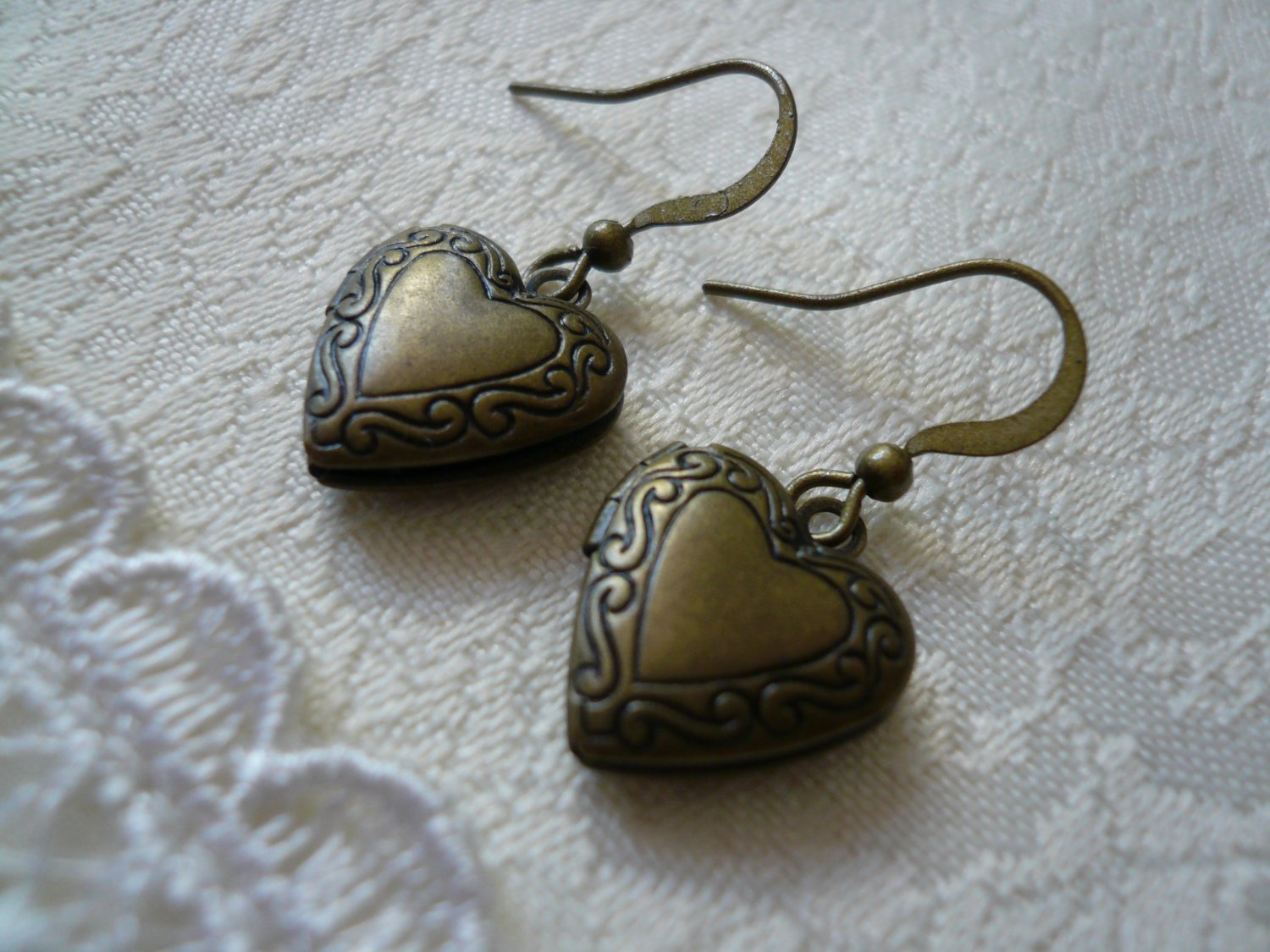 Brass Heart Locket Earrings