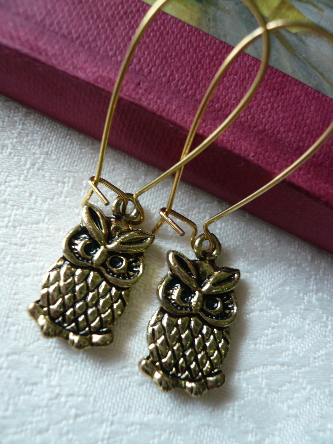 Little Antique Gold Owl Earrings