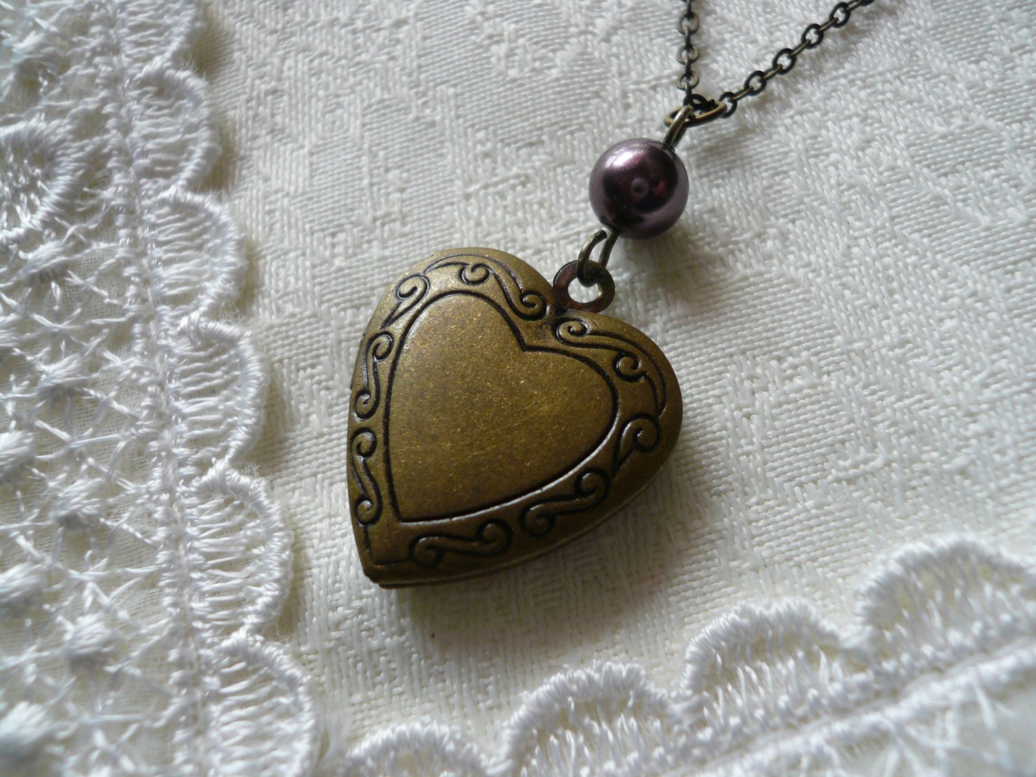 Burgundy Pearl Heart Locket Necklace