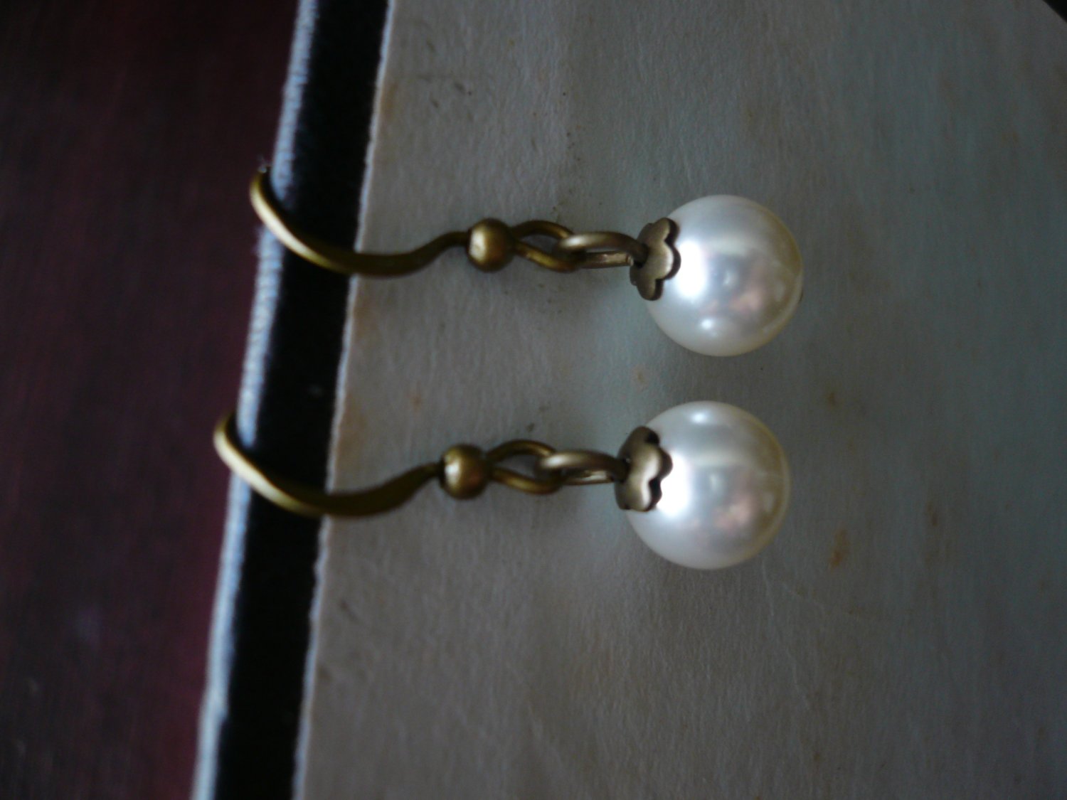 Cream Pearl Brass Flower Cap Earrings