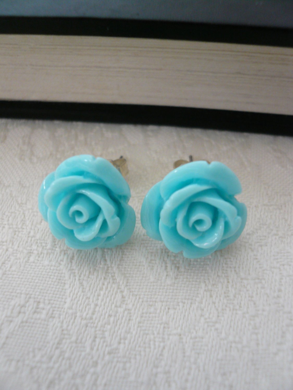 Blue Rose Post Stud Earrings