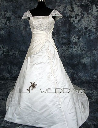 Satin&Lace Short Sleeve Wedding Dress - Style LWD0106