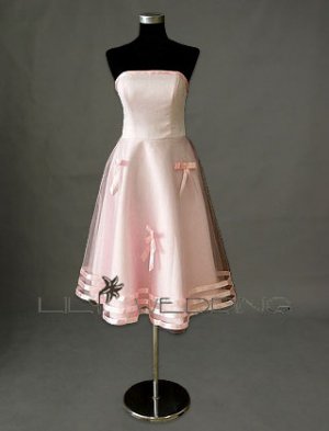 Lightpink Tea-Length Bridesmaid Gown - Style LED0076