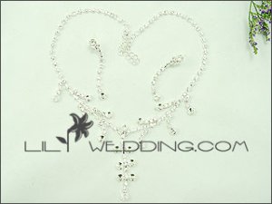 Silver&White Pearl Dangles Rhinestone Necklace&Pierced Earring S