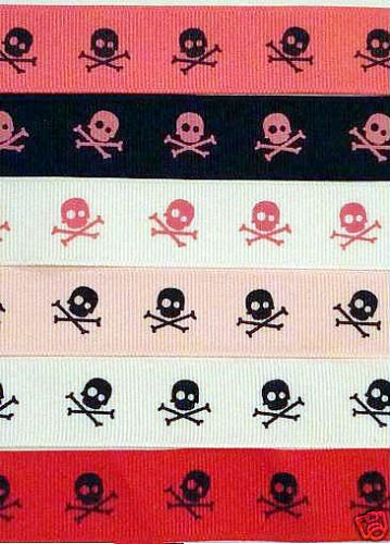 2YARD 7/8 skull pirate grosgrain ribbon GOTH ROCK CRAFT