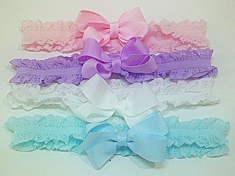LOT 4 Double Ruffle Headband Hair Bow Baby Girl New