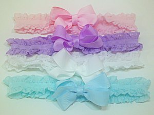 LOT 4  Double Ruffle Headband Hair Bow  Baby Girl New