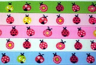 LOT 3 YARDS~ 3/8" M2MG ladybug flower grosgrain ribbon