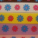 3yd  3/8" grosgrain ribbon daisy flower pink brown blue