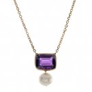 14k Gold Octagon Solitaire Amethyst Pearl Necklace (1.40.cts.tw)