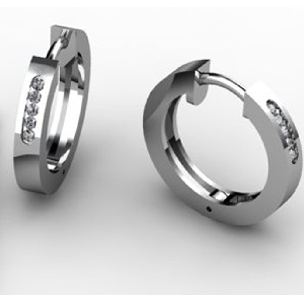 14k Solid Gold Round Diamond Huggie Earrings (0.12.ct.tw)