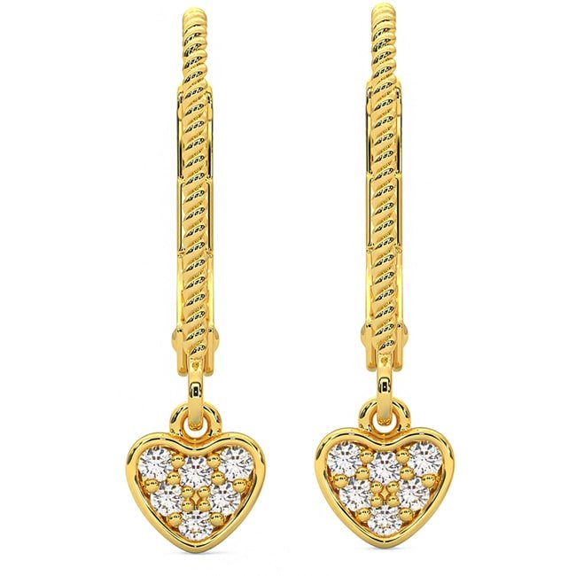 14k Gold Diamond Mini Heart-Shaped Dangle Earrings (0.12.ct.tw)