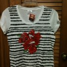 Morning Glory  White Decorated Tee Floral Graphic Print Sequins -NWT Medium