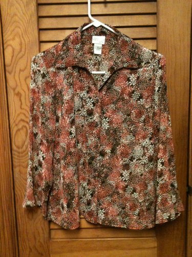 Kim Rogers Signature Button Front 3/4 Ruffle Sleeve Semi Sheer  Blouse Top Sz S
