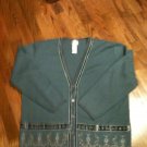 Koret Petites Dusty Blue Embroidered Ribboned Beaded L/S Button Front Cardigan M Koret Petites Dusty Blue Embroidered Ribboned Beaded L/S Button Front Cardigan M