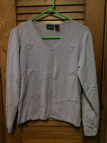 Hillard & Hanson Lilac Lavender Pullover Sweater with Embroidered Appliques - XL