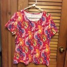 Kim Rogers XL Vibrant Paisley Print Round Neck S/S Cotton/Spandex Blend Top