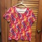 Kim Rogers XL Vibrant Paisley Print Round Neck S/S Cotton/Spandex Blend Top