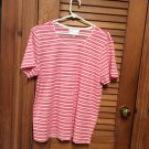 Rebecca Malone Red & White Stripe S/S Knit top L NWOT