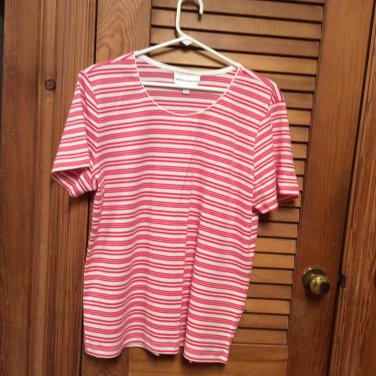 Rebecca Malone Red & White Stripe S/S Knit top L NWOT