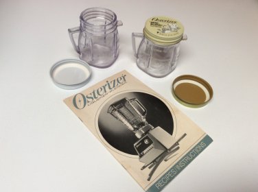 2 Osterizer Mini Blend Storage Jars w/3 lids-Recipes/Instructions Book 1985