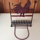 Rustic Distressed Folding Blk/Red Rooster Chicken Poultry Farmhouse Hanger Shelf