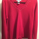 Sag Harbor Red V-Neck Embellished Long Sleeve Sweater PL