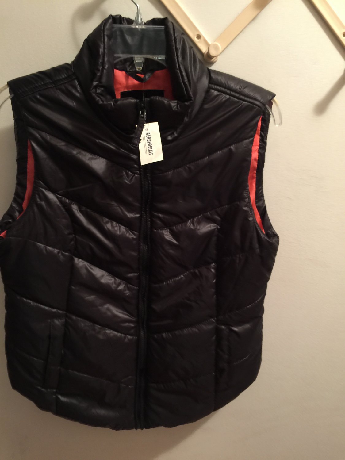 NWt Aeropostale Women's Solid Puffer Puff Vest Black Size L