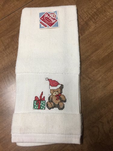 Heritage Collection Charles Craft 100% Cotton Cross Stitch Bear Towel Christmas