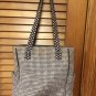 Brown & White Quilted Checked Hand Bag Tote Purse Bag Multi Pockets