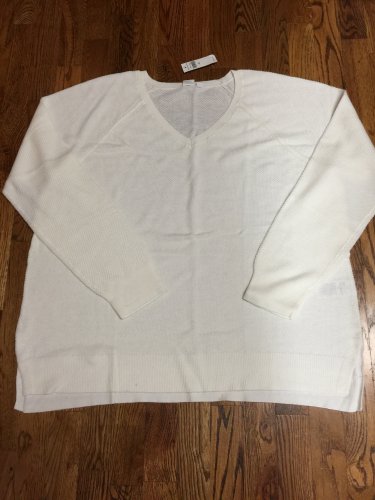 L/S V-Neck Pullover White Sweater XXL NWT