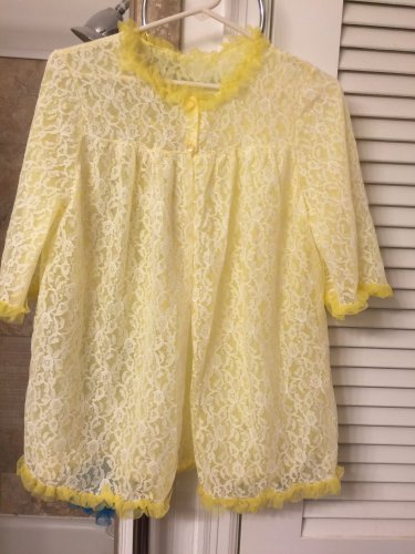 Vintage Yellow Lacy Sheer Lined Soft Bed Jacket with Woven Belt