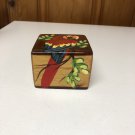 Haitian Folk Art Hand Painted Parrot Bird Wooden Colorful Trinket Box