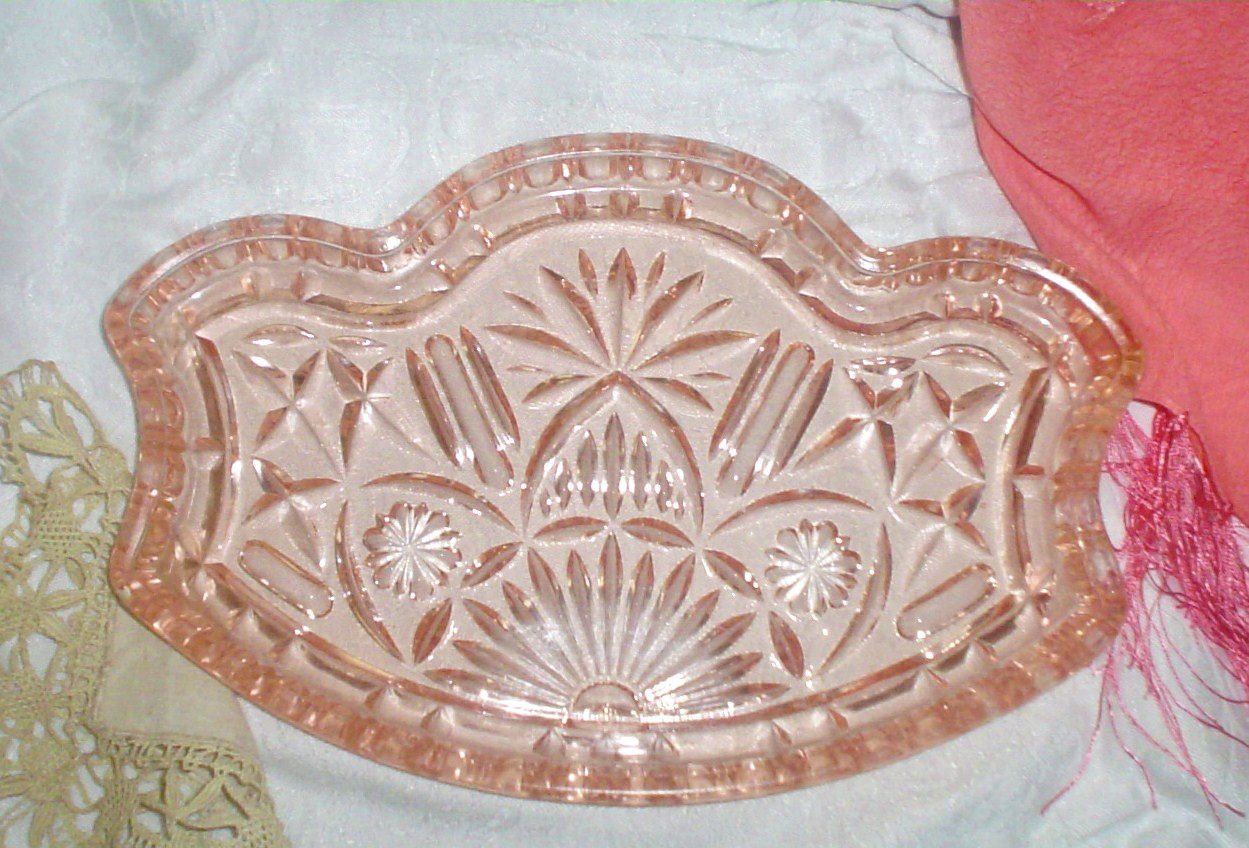 SOLD Antique Pink Depression Glass Vanity Tray
