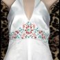 Laundry White Satin Blue & Orange Beaded Halter Top 6 M