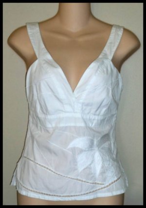 Tamara Catz White Embroidered Palm Tree Tank Top S 2 4