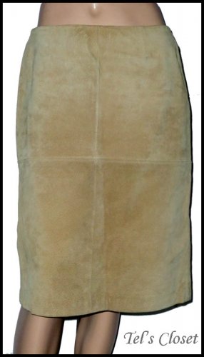 Newport News Tan Brown Suede Leather Knee Skirt 8 M