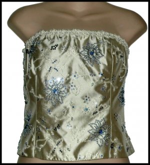 Kay Unger New York Gold Beaded Sequin Bustier Top 12 L